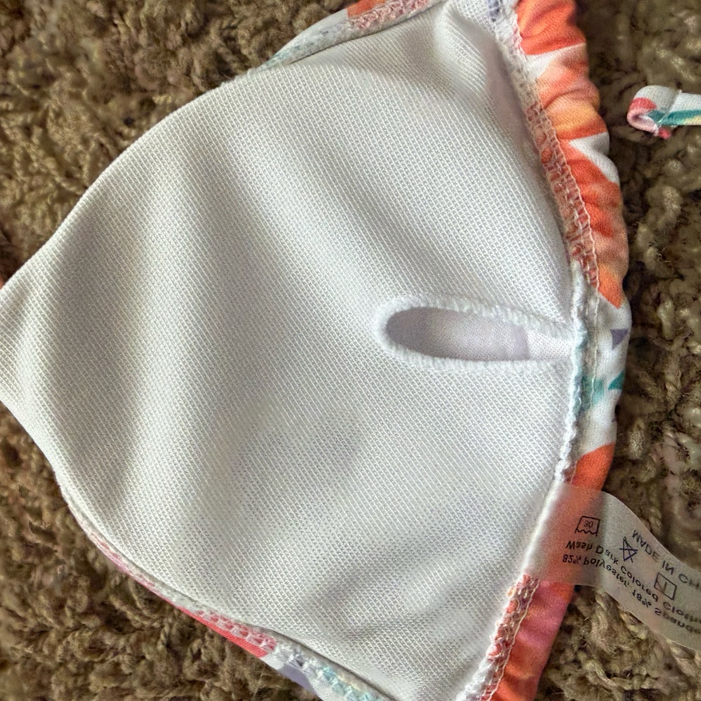 Floral Sliding Tri Bikini Top Karge Removable pads. Coral purple ties - Picture 3 of 9